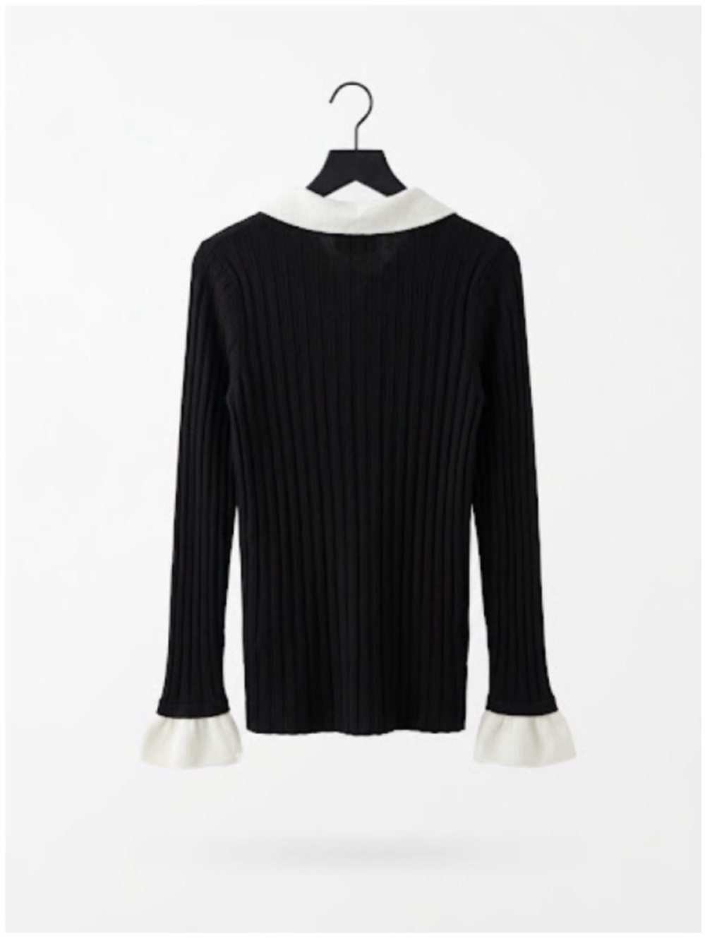 NWT by Anthropologie Black Ribbed Knit Ruffle Collar Layered Sweater Top - M - Picture 12 of 16